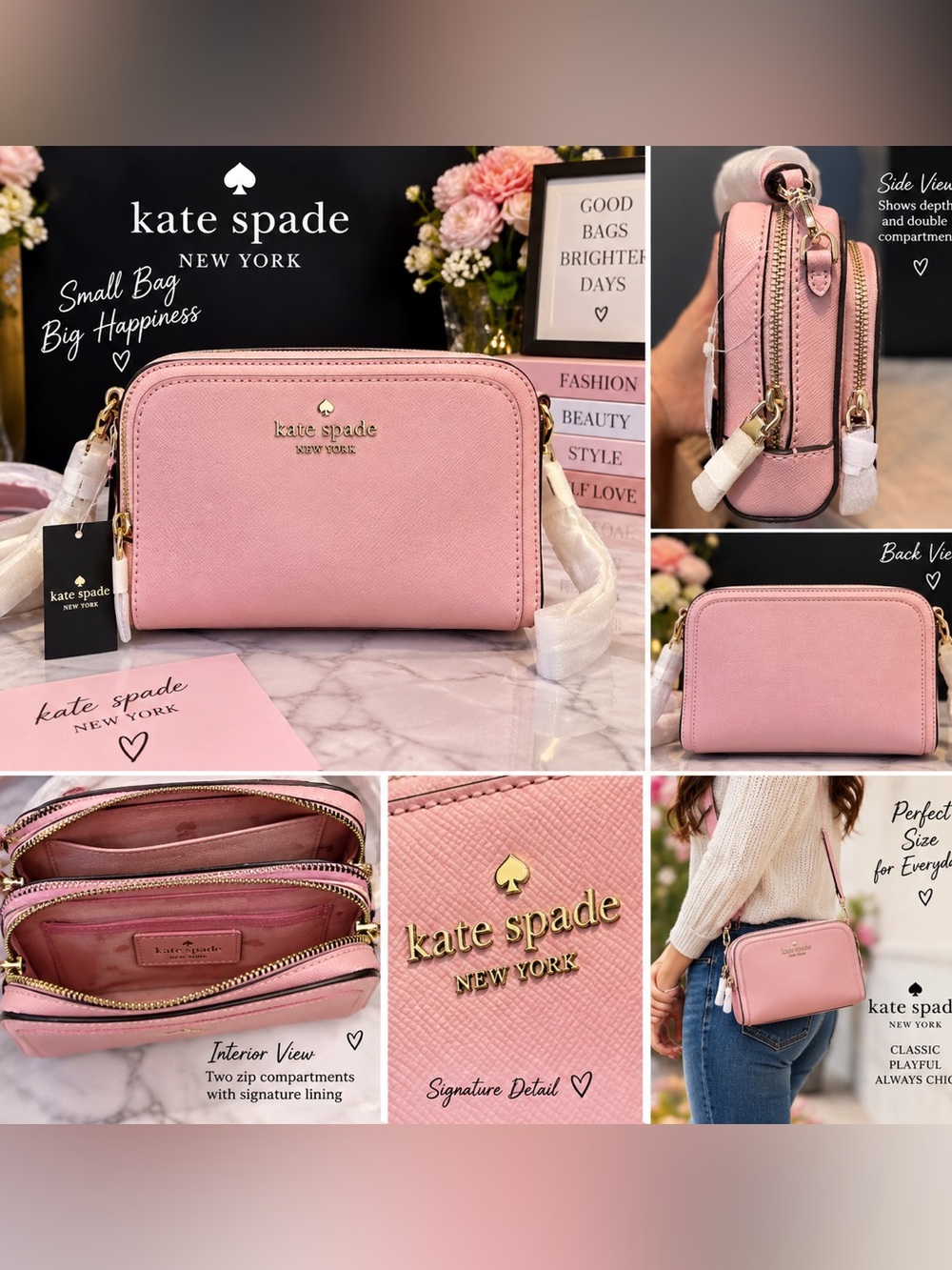 Kate Spade New York Pink Saffiano Leather Double-Zip Crossbody — NWT